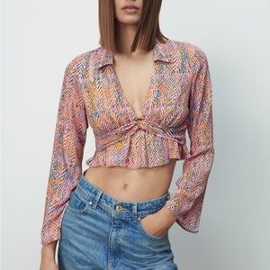 Zara Vintage Collard Long sleeve Blouse